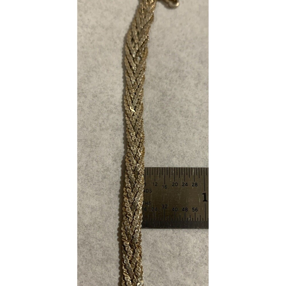 Vintage Sterling Silver Wide Textured Braided Herringbone Bracelet 8mm 7.25” - Picture 2 of 6